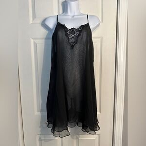 Vintage 1980s gold label Victoria’s Secret black sheer nightgown size small